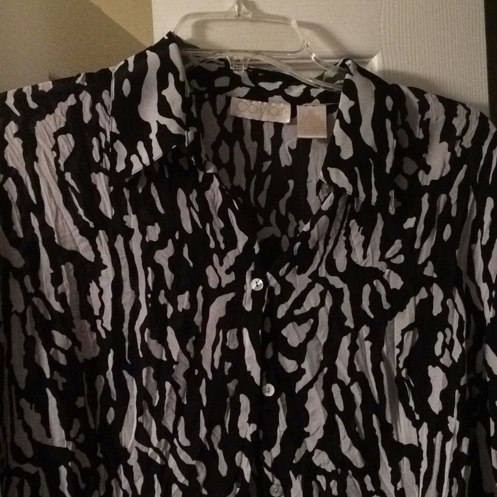 Black and white button down blouse